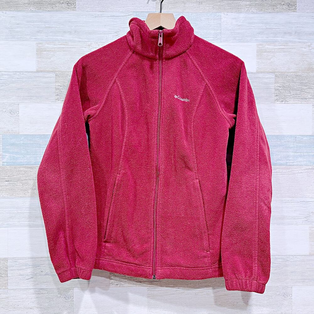 Columbia Benton Spring Fleece Full Zip Jacket Red Mock Neck Hiking Womens Small